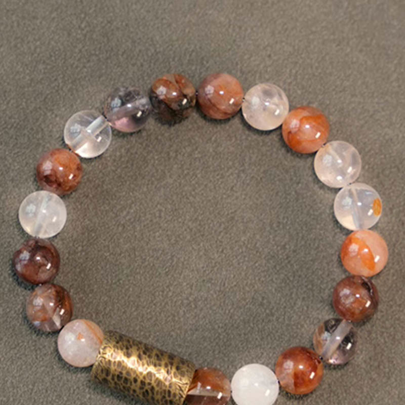 Fortune Jewel White Crystal Red Hematoid Quartz Gold Rutilated Quartz Purple Phantom Protection Bracelet