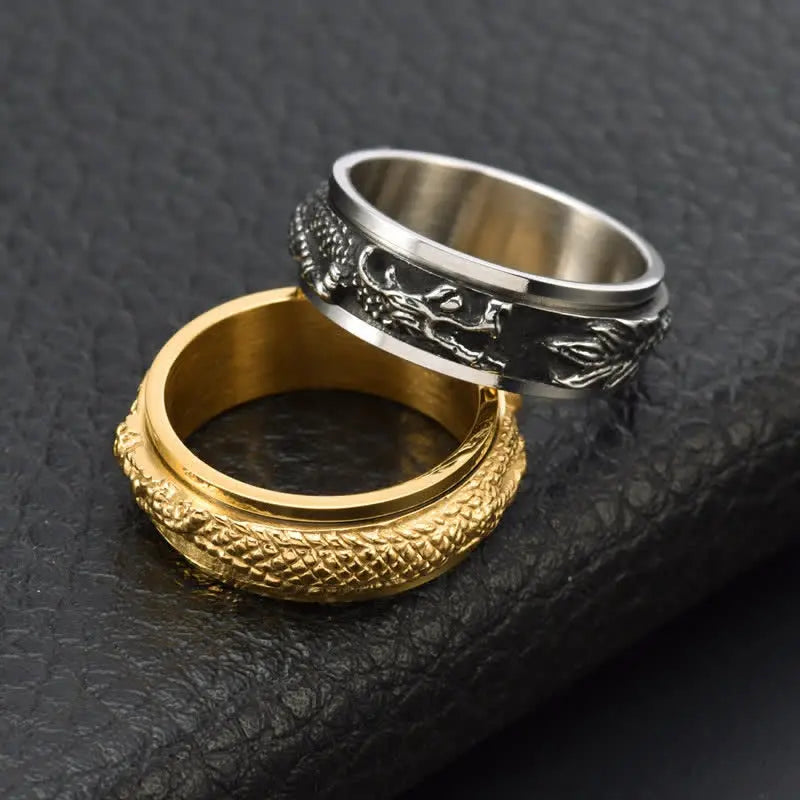 Fortune Jewel Dragon Titanium Steel Stimulation Rotatable Ring Fortune Jewel