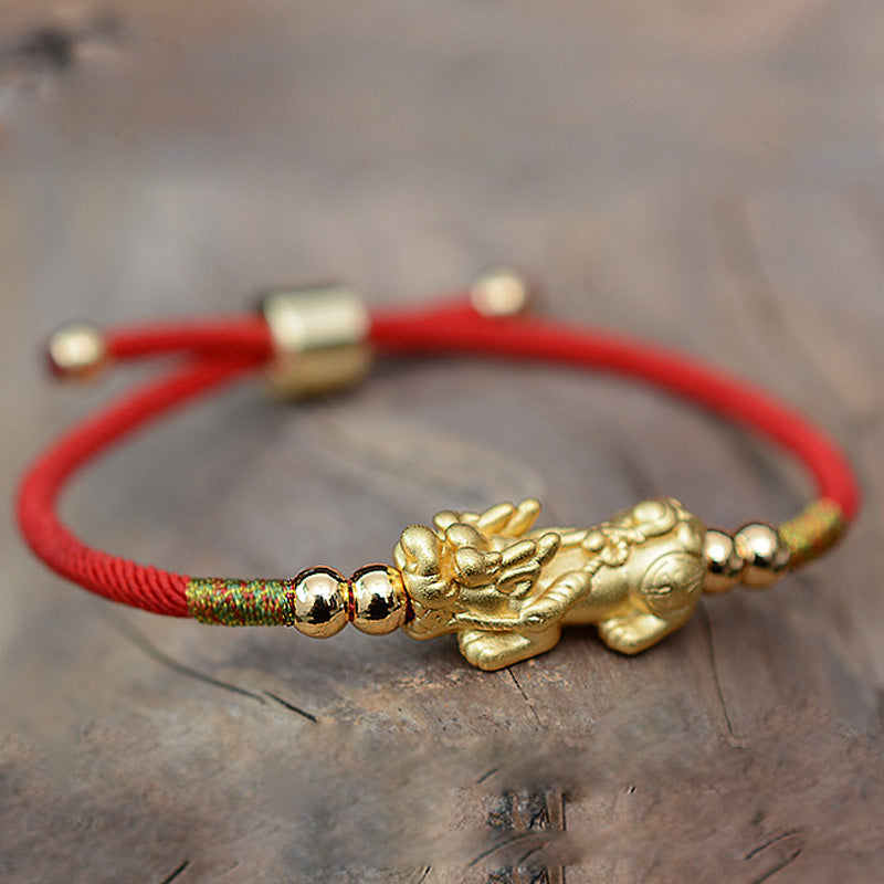 24K Gold-Plated Feng Shui PiXiu Bracelet Luck Red String Bracelet
