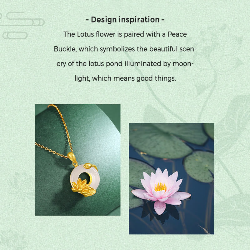 Fortune Jewel Natural White Chalcedony Peace Buckle Lotus Pendant S925 Sterling Silver Necklace