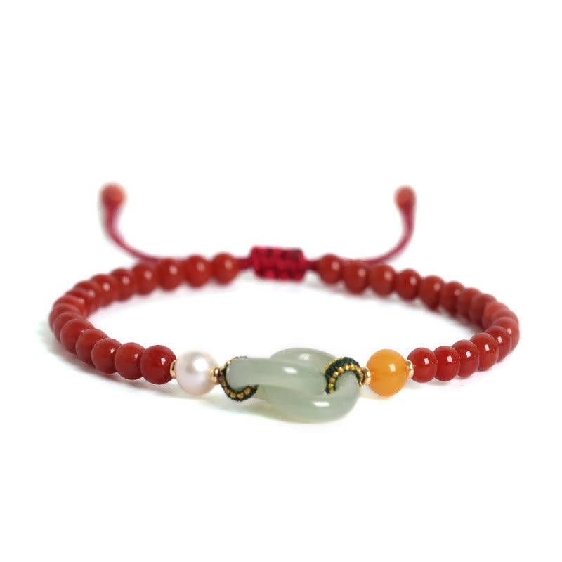 Fortune Jewel Natural Red Agate Hetian Jade Double Peace Buckle Confidence Bracelet
