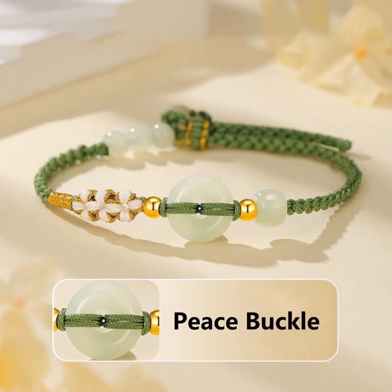 Fortune Jewel Hetian Jade Peace Buckle Luck Peach Blossom Braided Bracelet