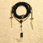 Fortune Jewel Tibetan 108 Mala Beads Black Onyx Three-eyed Dzi Beads Protection Bracelet