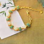 Fortune Jewel White Jade Cyan Jade Lotus Protection Bracelet Fortune Jewel