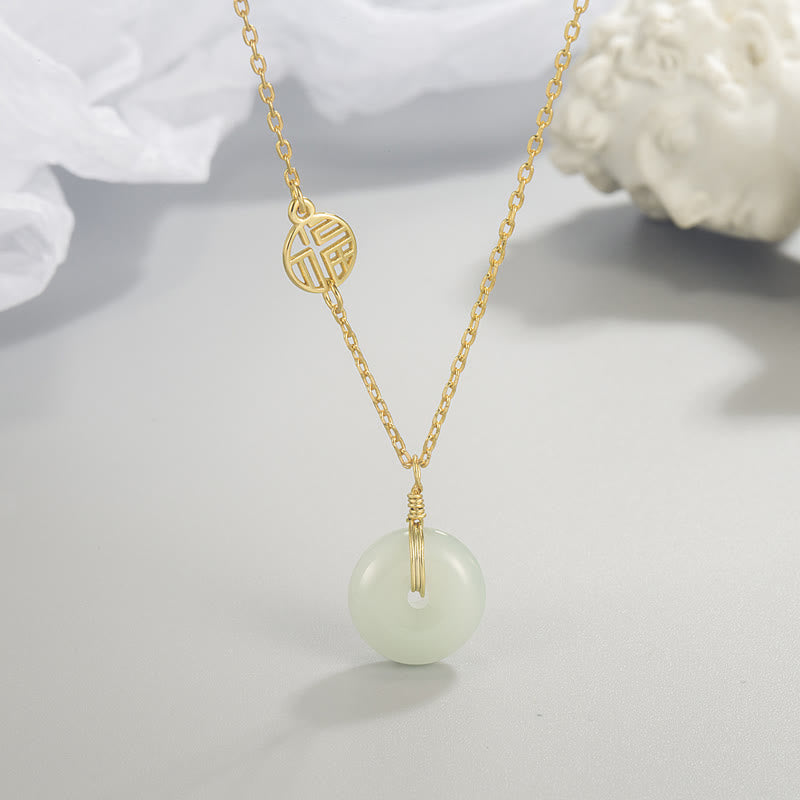 Fortune Jewel Jade Fu Character Copper Coin Peace Buckle Abundance Necklace Pendant