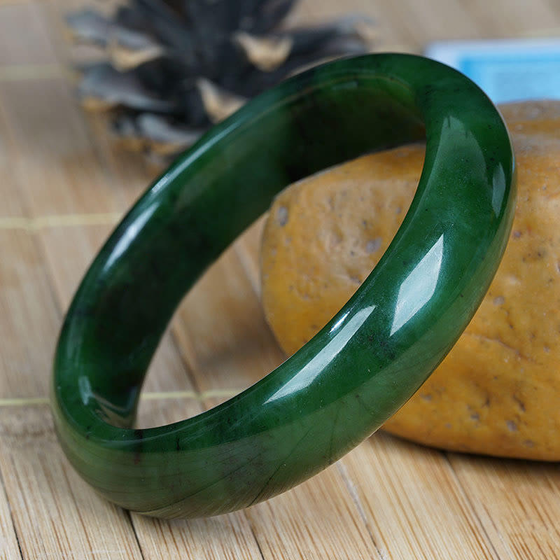 Fortune Jewel Natural Hetian Cyan Jade Happiness Success Bracelet Bangle