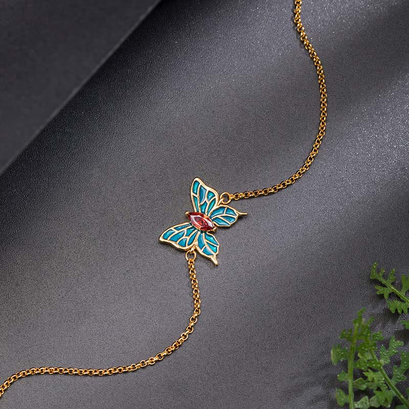 Fortune Jewel 925 Sterling Silver Butterfly Zircon Love Chain Bracelet