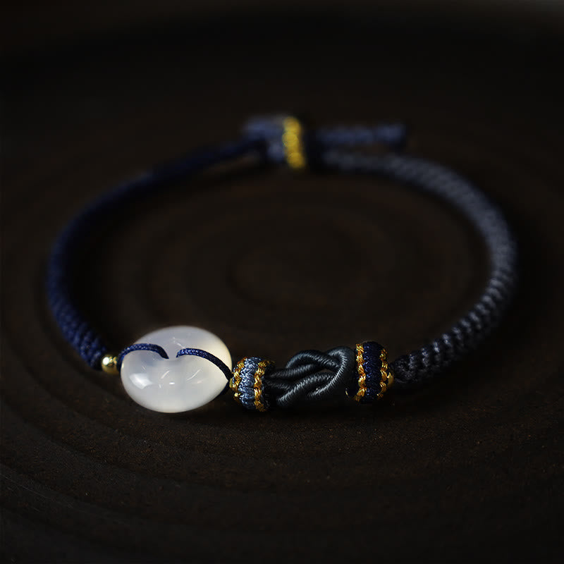 Fortune Jewel Handmade White Agate Peace Buckle Luck Happiness Protection Weave String Bracelet