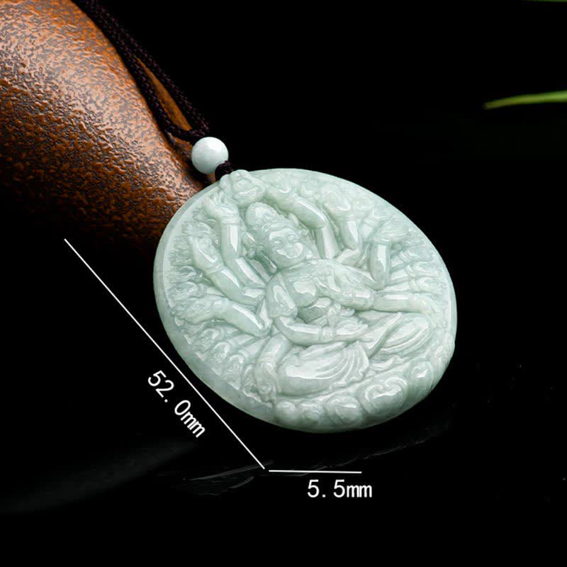 Fortune Jewel Thousand-Hand Kwan Yin Avalokitesvara Jade Blessing String Necklace Pendant Fortune Jewel