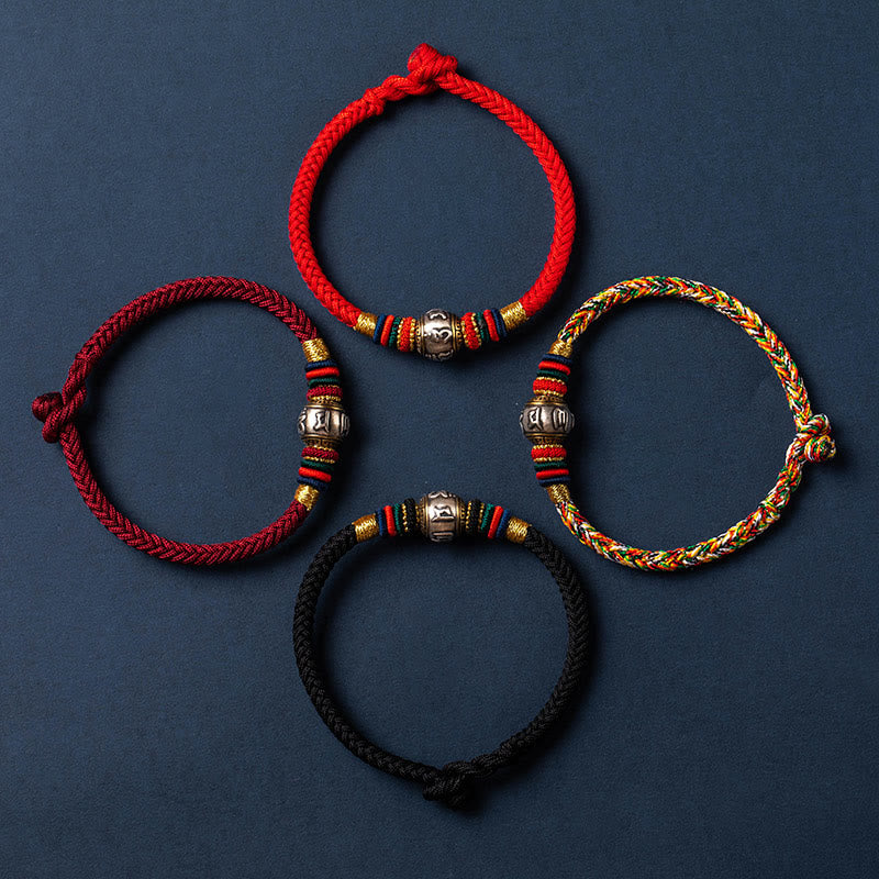 Fortune Jewel 925 Sterling Silver Tibet Handmade Om Mani Padme Hum Luck Protection King Kong Knot Braided Bracelet - Fortune Jewel