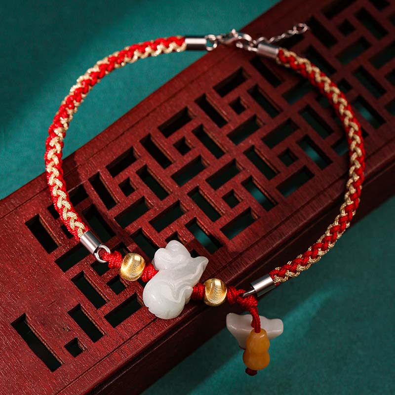 Fortune Jewel Chinese Zodiac Jade Prosperity Red String Bracelet Anklet - Fortune Jewel