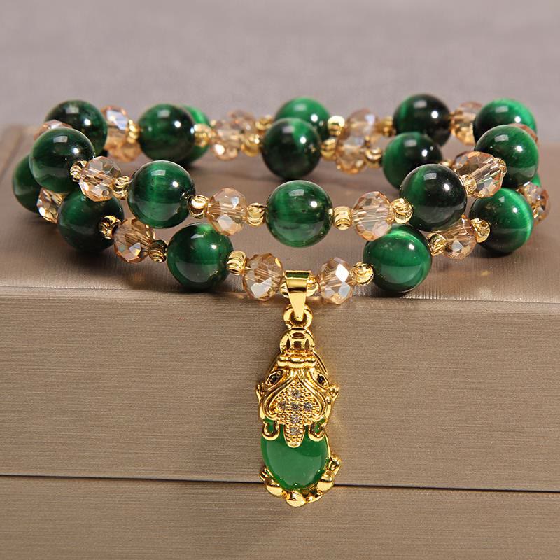 Fortune Jewel Tiger Eye Pixiu Fox Money Bag Protection Self Confidence Double Wrap Bracelet