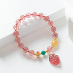 Fortune Jewel Natural Strawberry Quartz Nine Tailed Fox Healing Bracelet