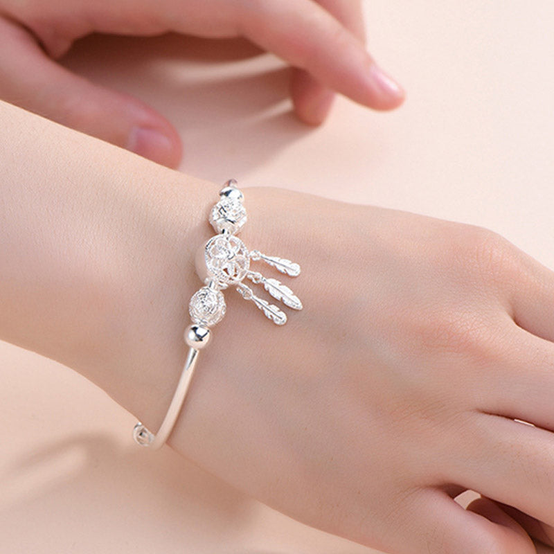Fortune Jewel Tibetan White Copper Blessing Dream Catcher Charm Bracelet