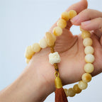 Fortune Jewel Natural Bodhi Seed Ivory Fruit Dancing Lion Charm Harmony Tassel Wrist Mala