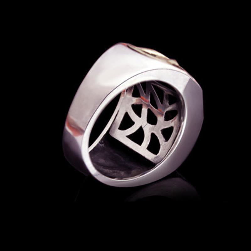 Fortune Jewel 925 Sterling Silver Sanskrit Design Carved Protection Adjustable Ring