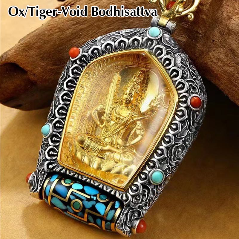Fortune Jewel Tibet Chinese Zodiac Natal Buddha Thangka Prosperity Rotatable Dzi Bead Necklace Pendant Fortune Jewel