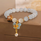 Fortune Jewel Aquamarine Cat's Eye Healing Butterfly Pearl Charm Bracelet