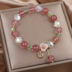 Fortune Jewel Strawberry Quartz Rutilated Quartz Fluorite Flower Healing Bracelet
