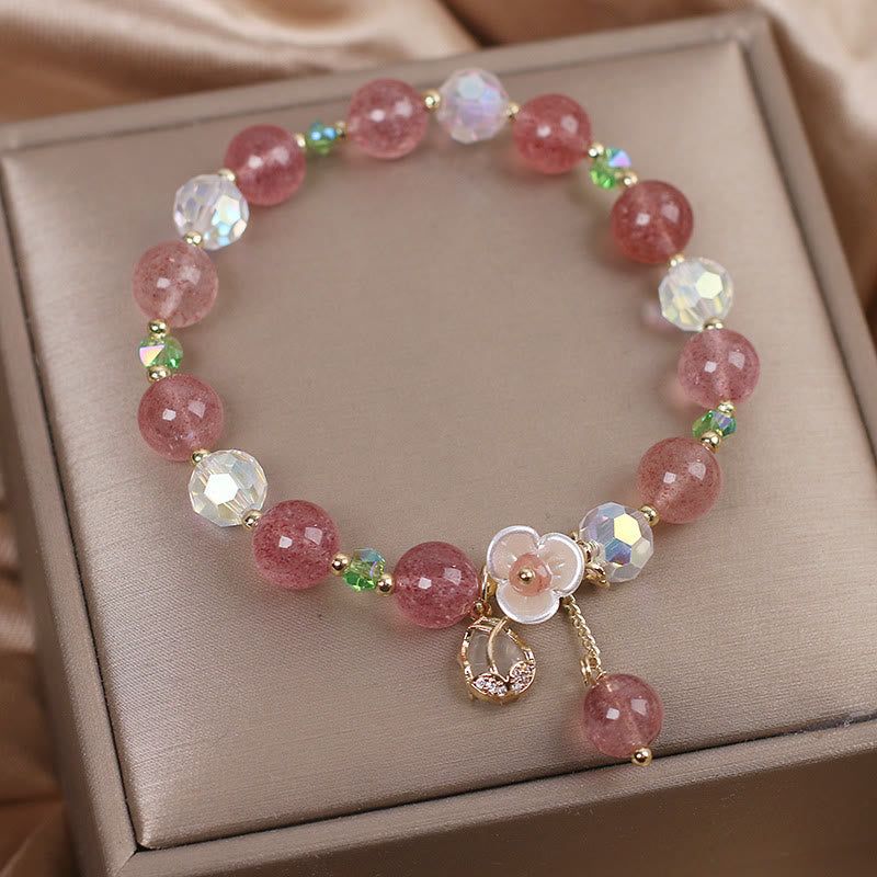 Fortune Jewel Strawberry Quartz Rutilated Quartz Fluorite Flower Healing Bracelet