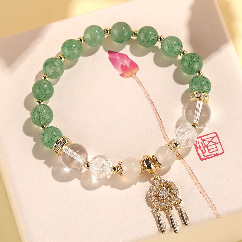 Fortune Jewel Green Strawberry Quartz Amethyst Crystal Dreamcatcher Healing Bracelet