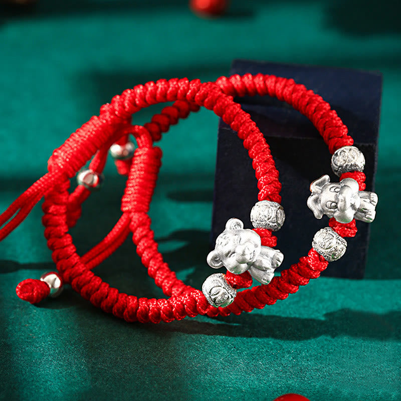 Fortune Jewel 999 Sterling Silver Chinese Zodiac Red Rope Luck Handcrafted Kids Bracelet Fortune Jewel