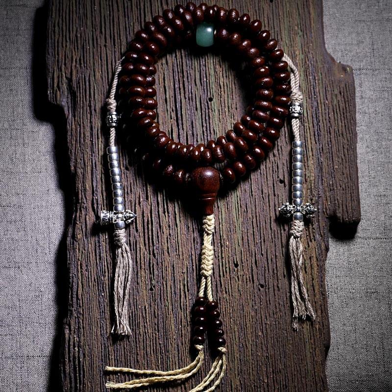 Fortune Jewel Natural Tibet 108 Mala Beads Purple Bodhi Seed Three-eyed Dzi Bead Copper Dorje Harmony Bracelet