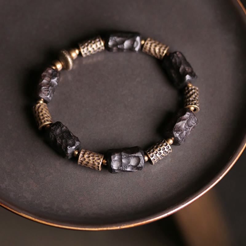 Fortune Jewel Tibetan Ebony Wood Copper Calm Peace Bracelet