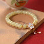 Fortune Jewel 925 Sterling Silver Natural Hetian Jade Luck Flower Bracelet
