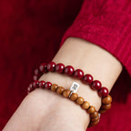 Fortune Jewel 925 Sterling Silver Peach Wood Cinnabar Ward Off Evil Spirits Bracelet