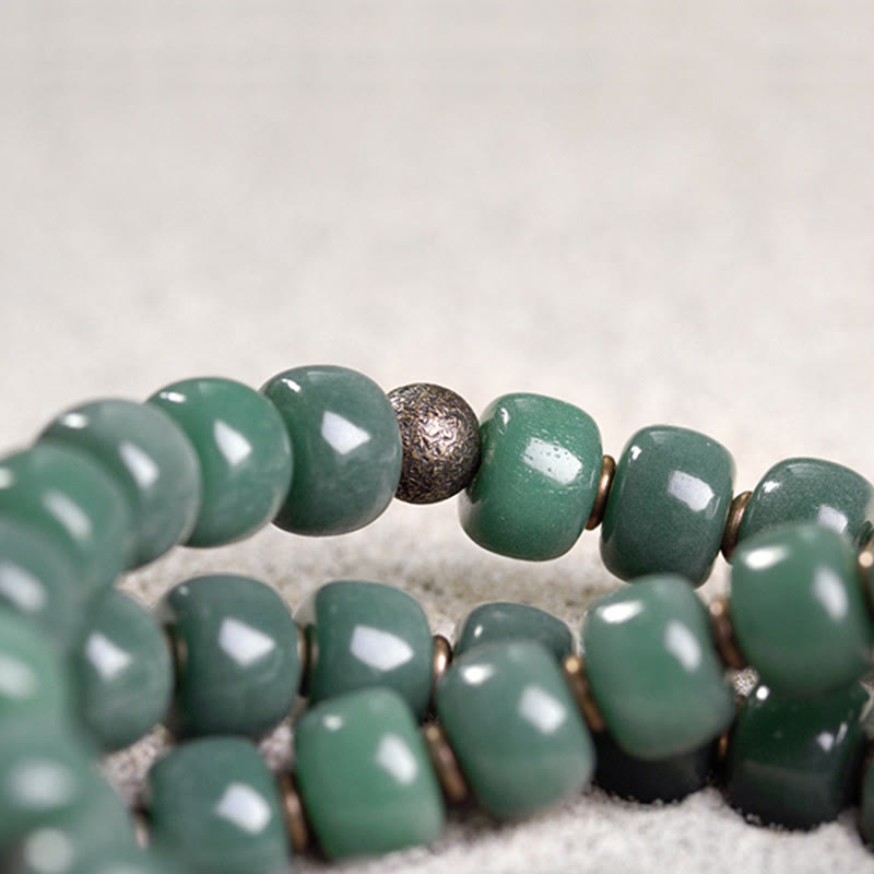 Fortune Jewel Cyan Bodhi Seed Dzi Bead Wisdom Peace Triple Wrap Bracelet