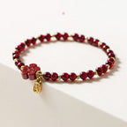Fortune Jewel 14K Gold Plated Natural Garnet Cinnabar Flower Calm Bracelet