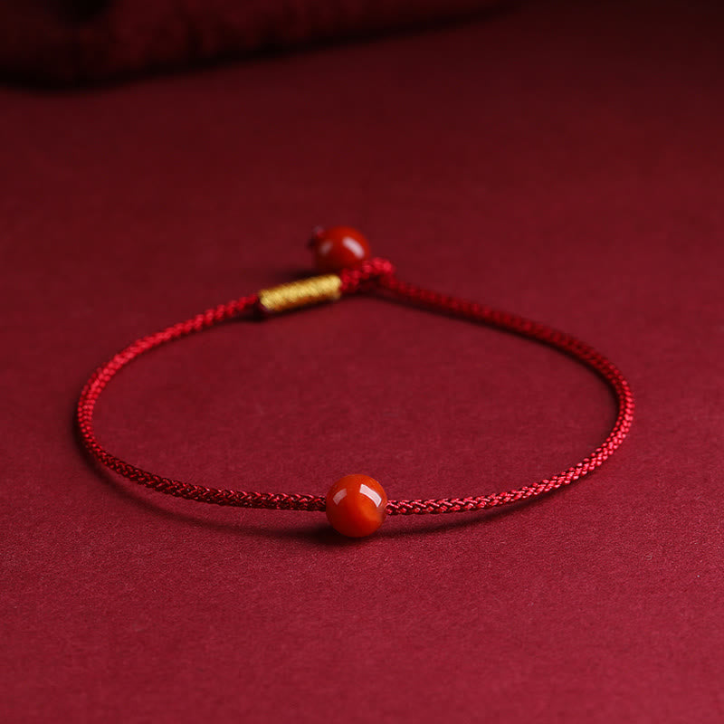 Fortune Jewel Natural Cinnabar Red Agate Blessing Red String Bracelet
