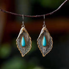 Fortune Jewel 925 Sterling Silver Turquoise Bodhi Leaf Pattern Protection Drop Dangle Earrings