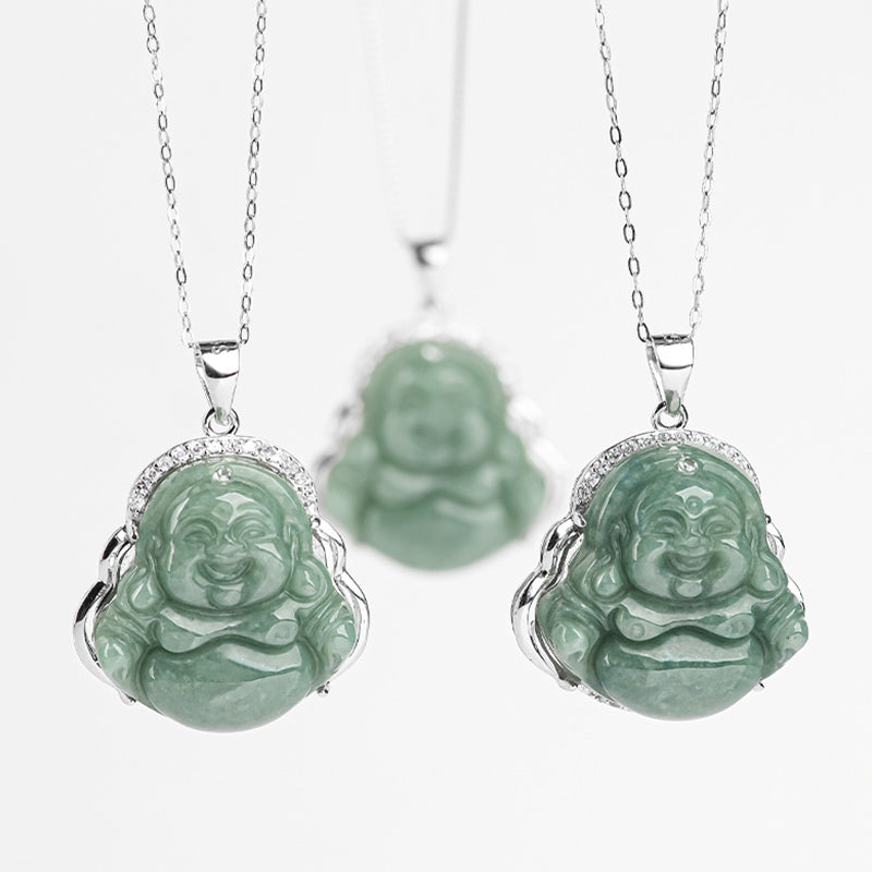 Fortune Jewel Laughing Buddha Jade Abundance Necklace Titanium Steel Chain Pendant Fortune Jewel