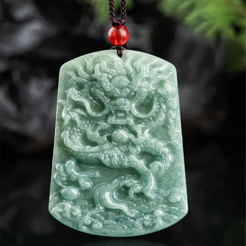Buddha Stones Natural Jade Chinese Zodiac Dragon Sea Luck String Necklace Pendant Fortune Jewel