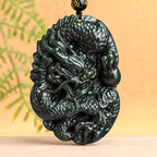 Fortune Jewel Hetian Cyan Jade Dragon Success Harmony Necklace Beaded String Pendant Fortune Jewel