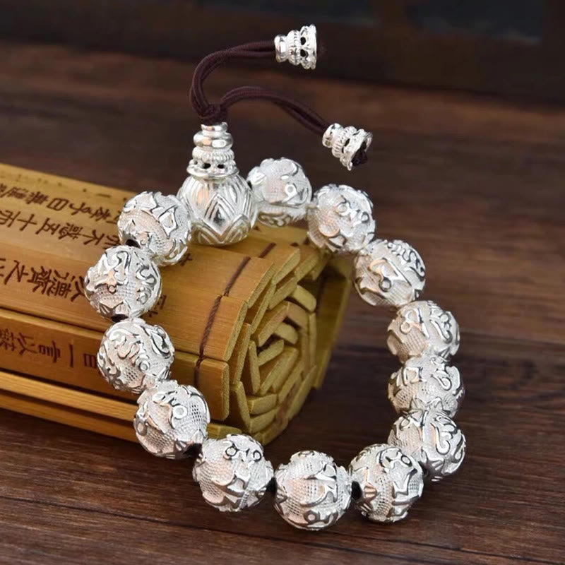 Fortune Jewel Tibetan Om Mani Padme Hum Carved Alloy Beads Amulet Bracelet