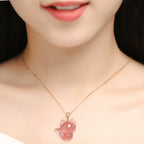 Fortune Jewel 925 Sterling Silver Plated 14k Gold Strawberry Quartz Fox Healing Necklace Pendant