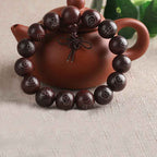 Fortune Jewel 925 Sterling Silver Inlaid Small Leaf Red Sandalwood Om Mani Padme Hum Character Auspicious Clouds Protection Bracelet