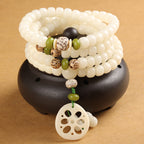 Fortune Jewel White Bodhi Seed Mala 108 Beads Luck Bracelet