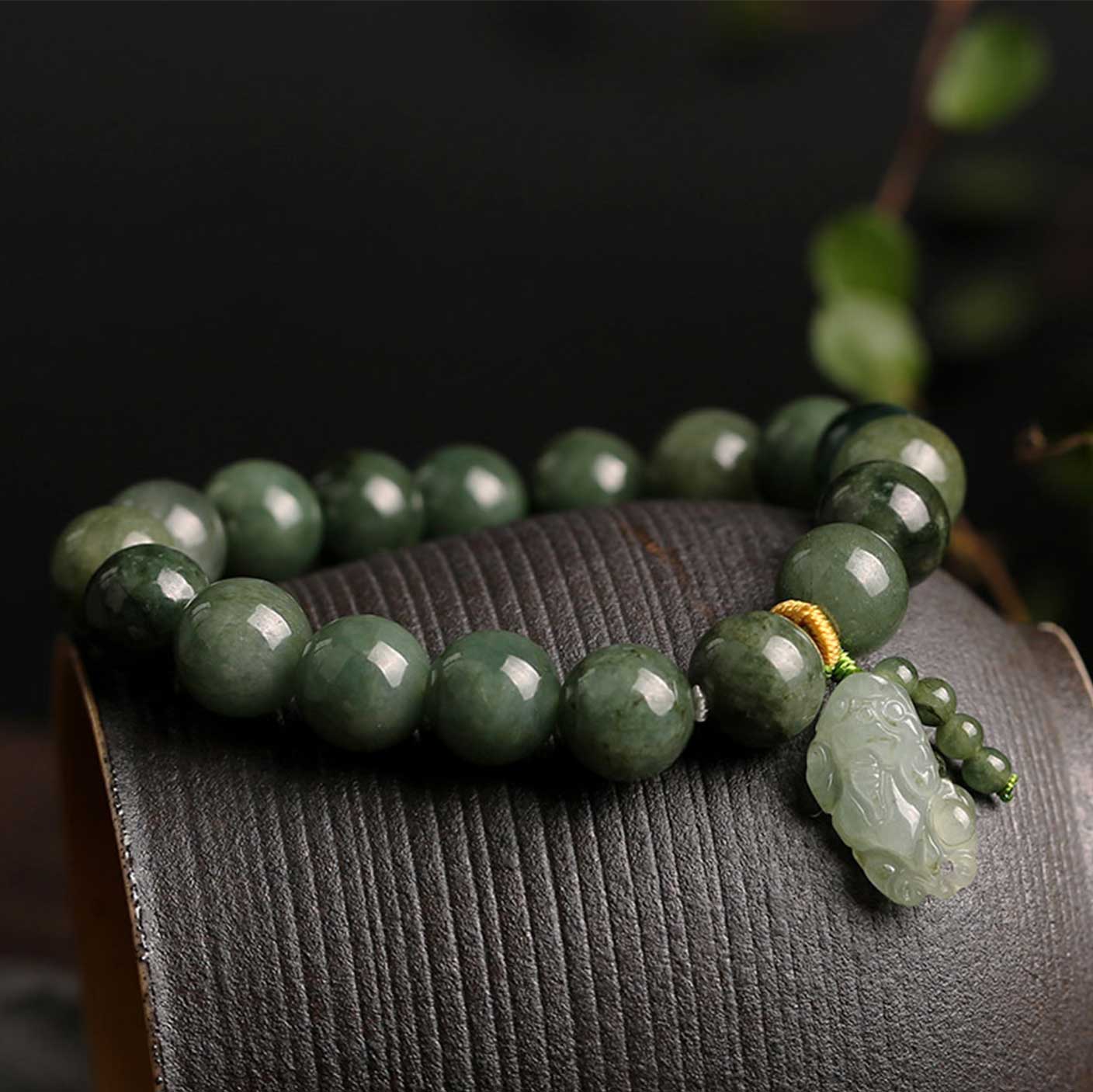 Buddha & Karma Green Jade Bracelet with Pixiu - Invite Wealth & Calming Energies