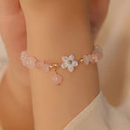 Fortune Jewel 14k Gold Plated Natural Pink Crystal Flower Love Bracelet