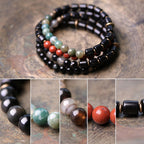 Fortune Jewel Ebony Wood Red Jasper Moss Agate Crystal Copper Peace Couple Bracelet
