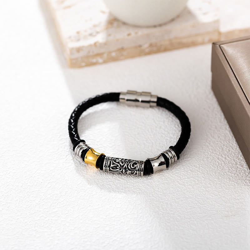 Fortune Jewel Tang Dynasty Flower Design Luck Stainless Steel Buckle Leather Bracelet