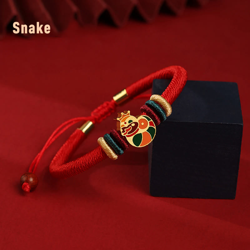 Fortune Jewel Handmade 925 Sterling Silver Year of the Dragon Cute Chinese Zodiac Luck Braided Red Bracelet