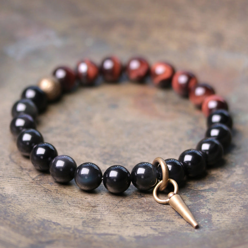 Fortune Jewel Black Obsidian Sodalite Crystal Copper Strength Couple Bracelet