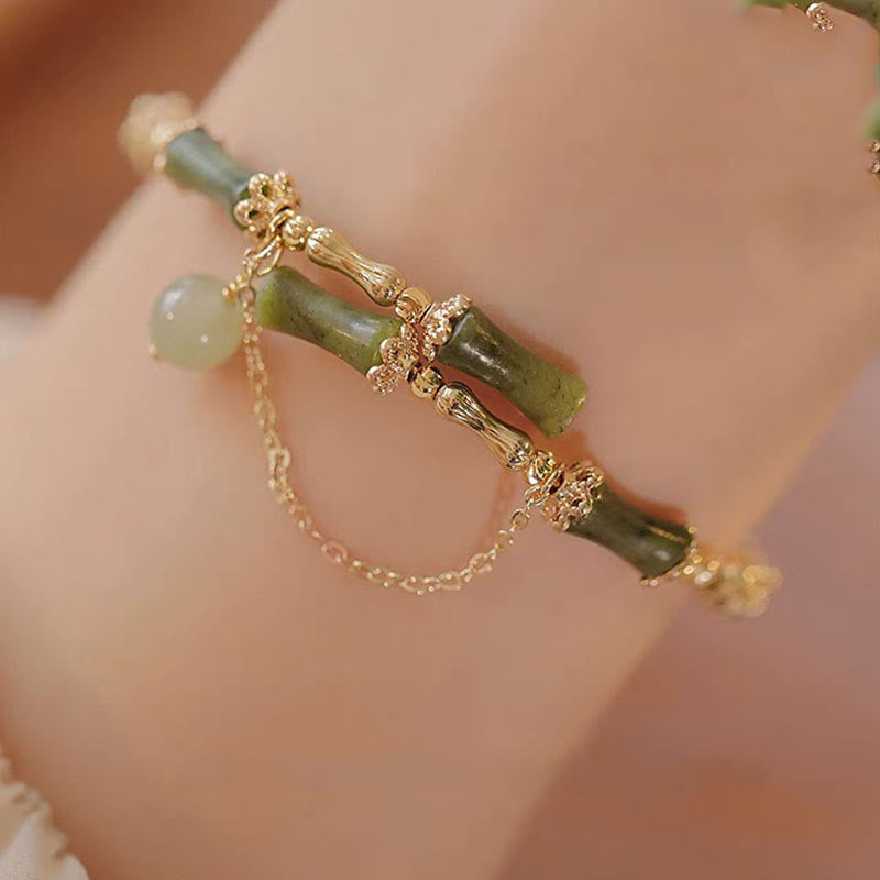Fortune Jewel Bamboo Jade Pattern Luck Bracelet Bangle