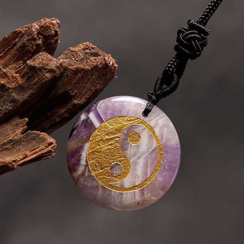 Fortune Jewel Various Crystal Amethyst Tiger Eye Green Aventurine Yin Yang Spiritual Necklace Pendant