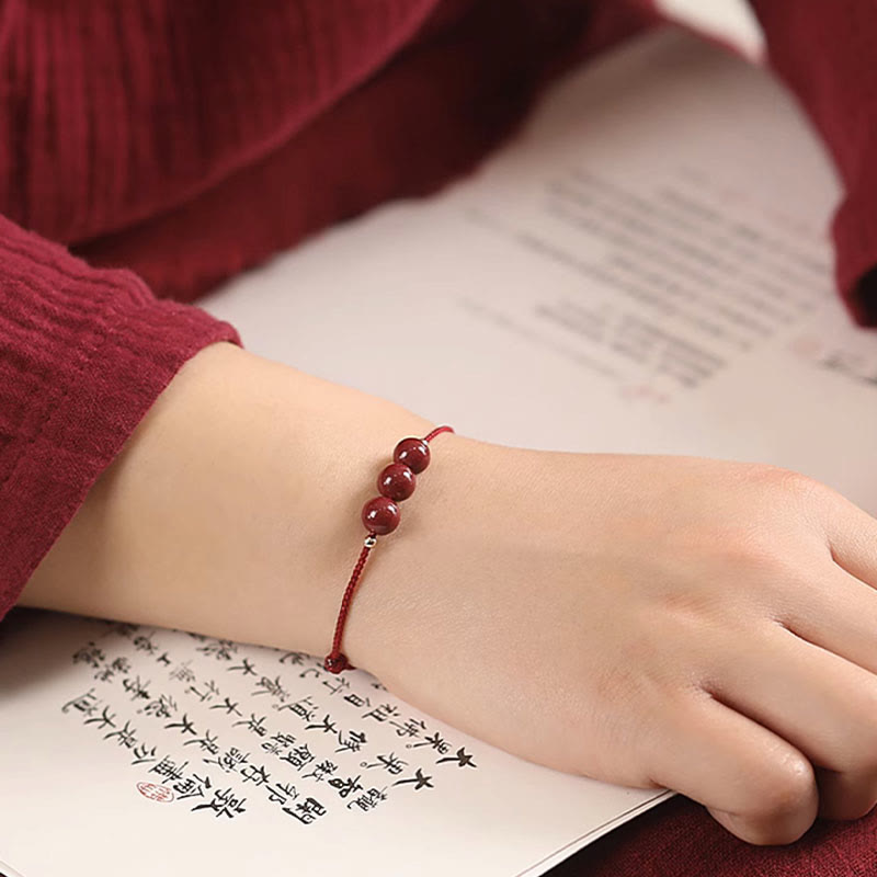 Fortune Jewel Natural Lucky Cinnabar Bead Blessing String Bracelet Anklet